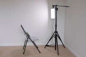 Interview set with a chair and LED panel